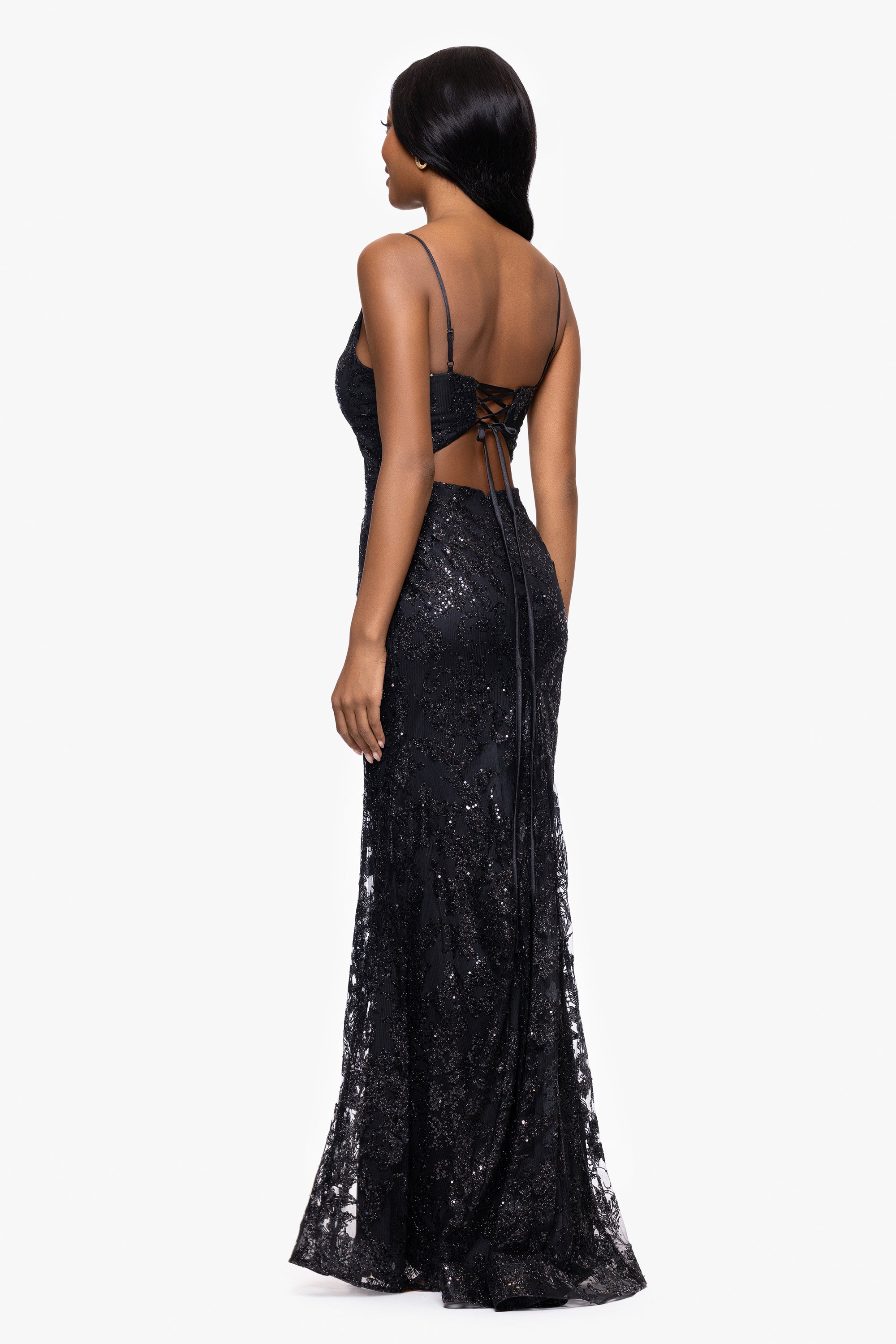 "Zoey" Glitter V-Neck Floor Length Dress