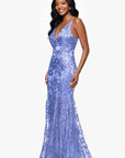 "Zoey" Glitter V-Neck Floor Length Dress
