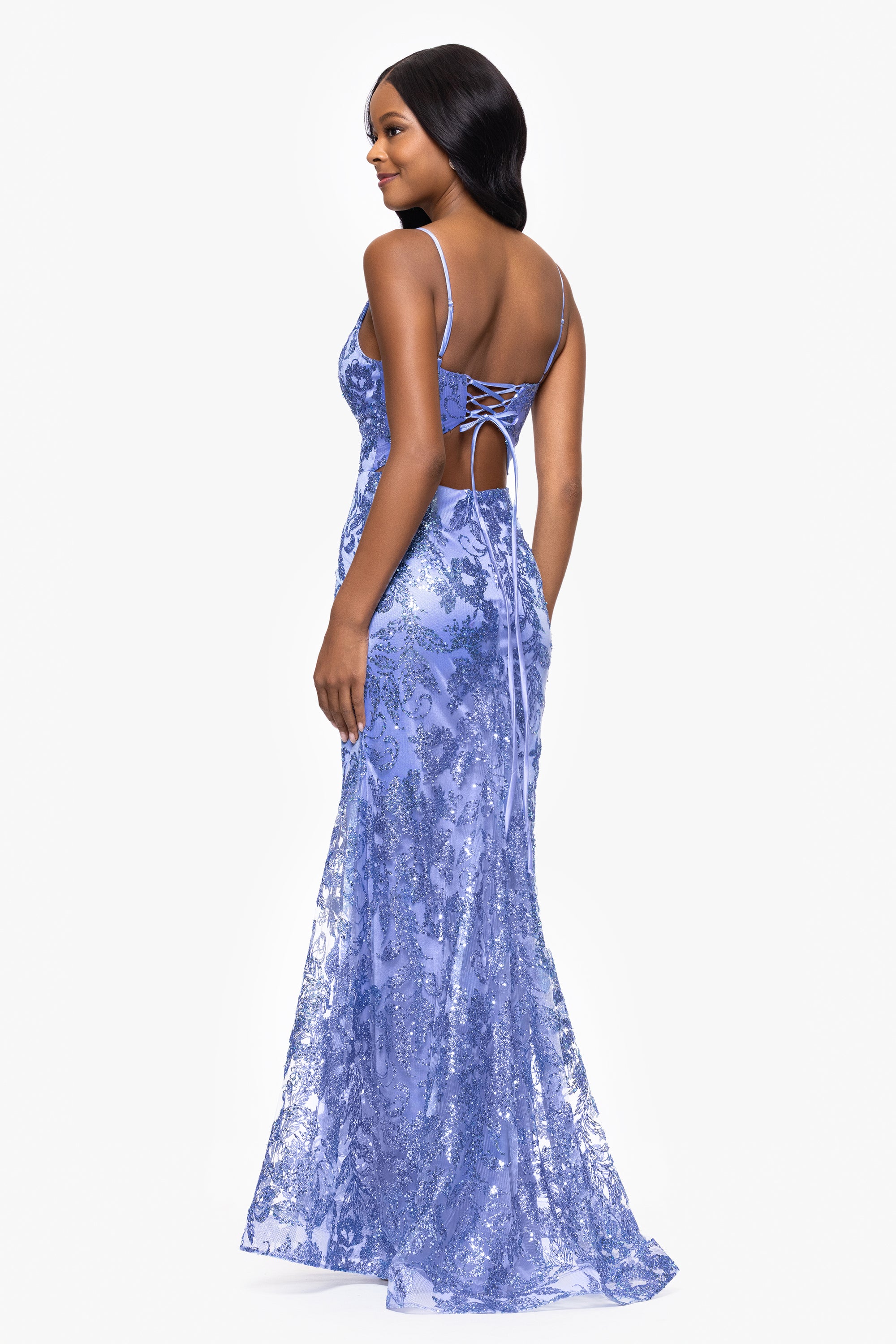 "Zoey" Glitter V-Neck Floor Length Dress