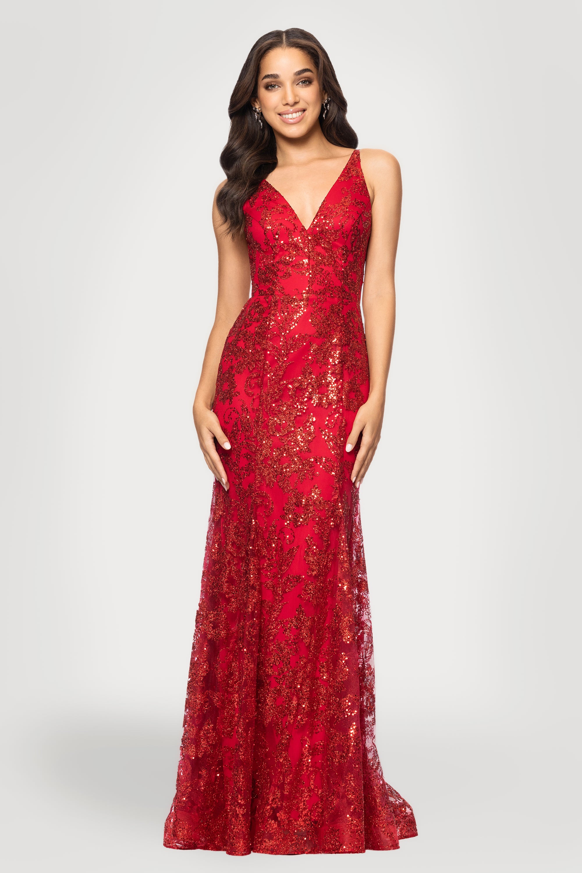 "Zoey" Glitter V-Neck Floor Length Dress