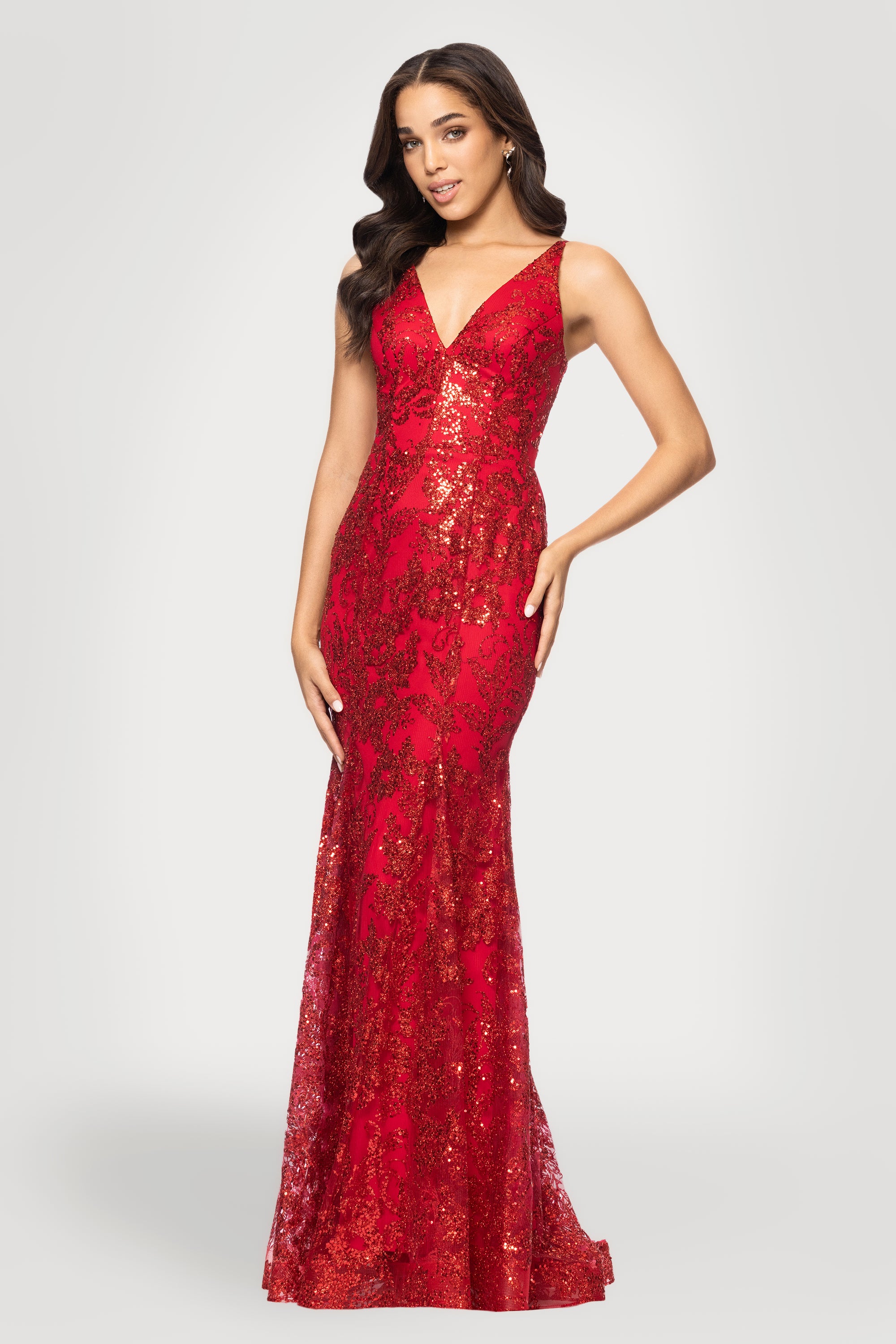 "Zoey" Glitter V-Neck Floor Length Dress