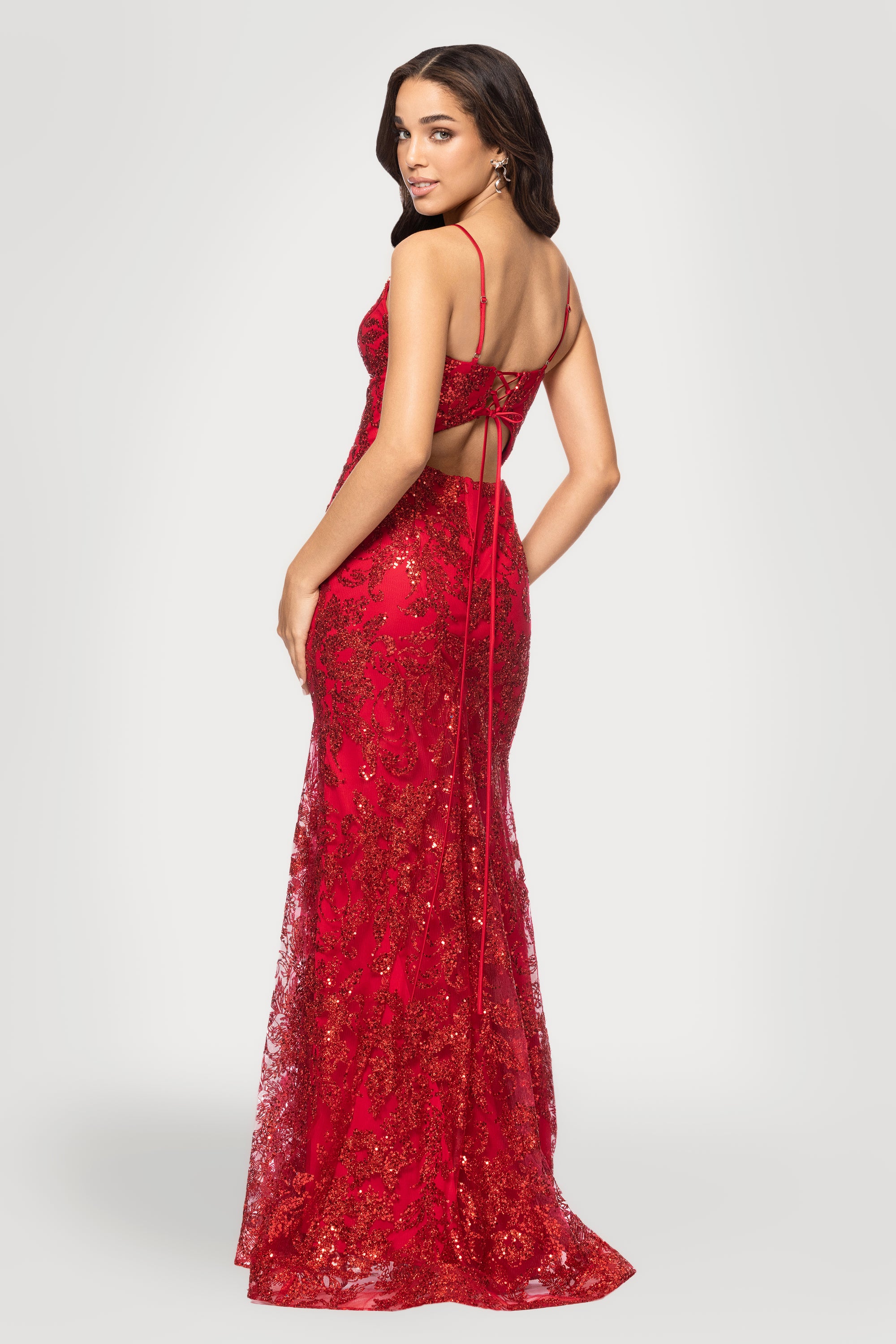 "Zoey" Glitter V-Neck Floor Length Dress