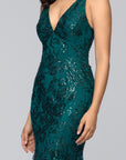 "Zoey" Glitter V-Neck Floor Length Dress