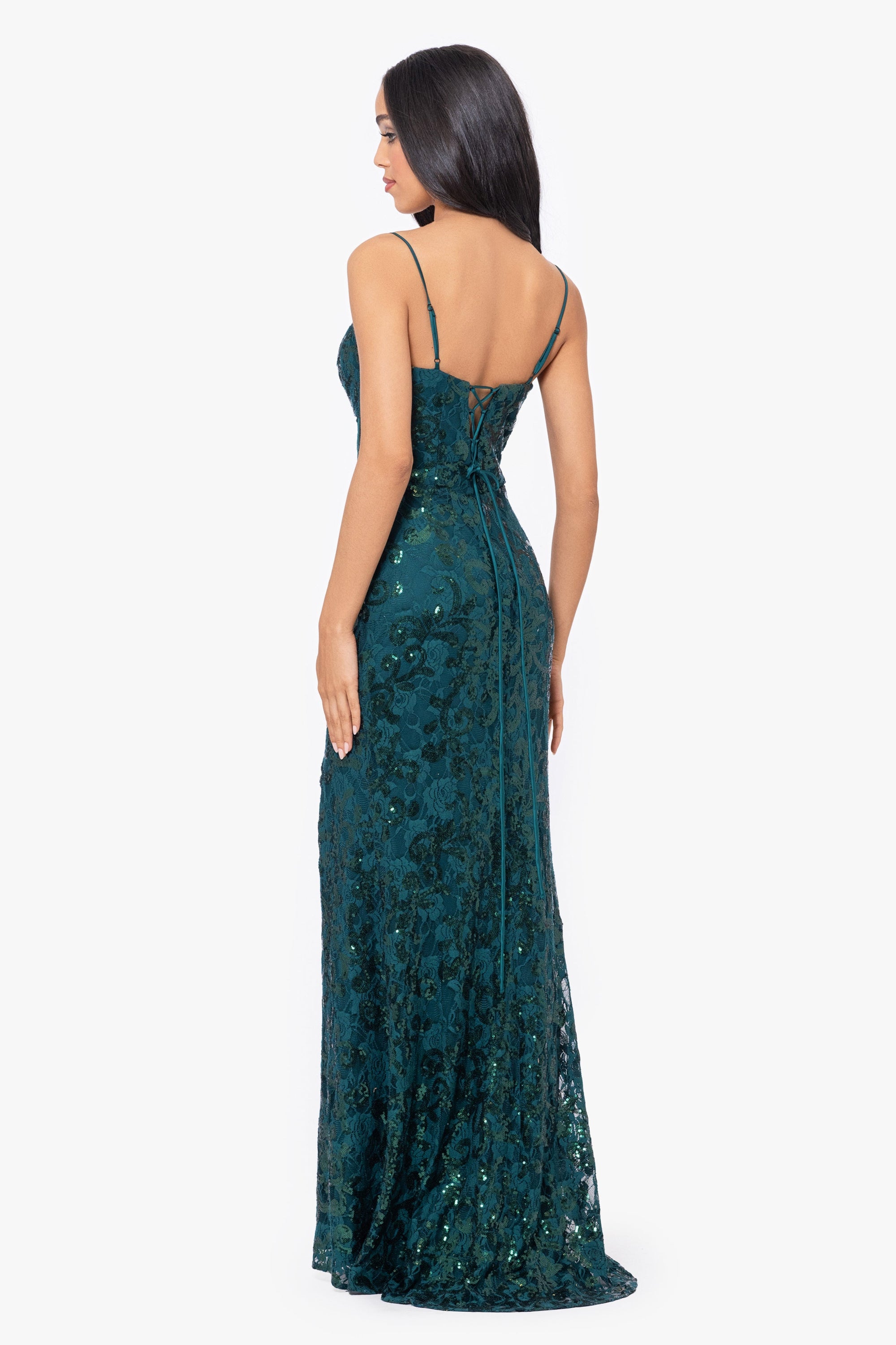 "Kelsey" Long Lace Boning Bodice Dress