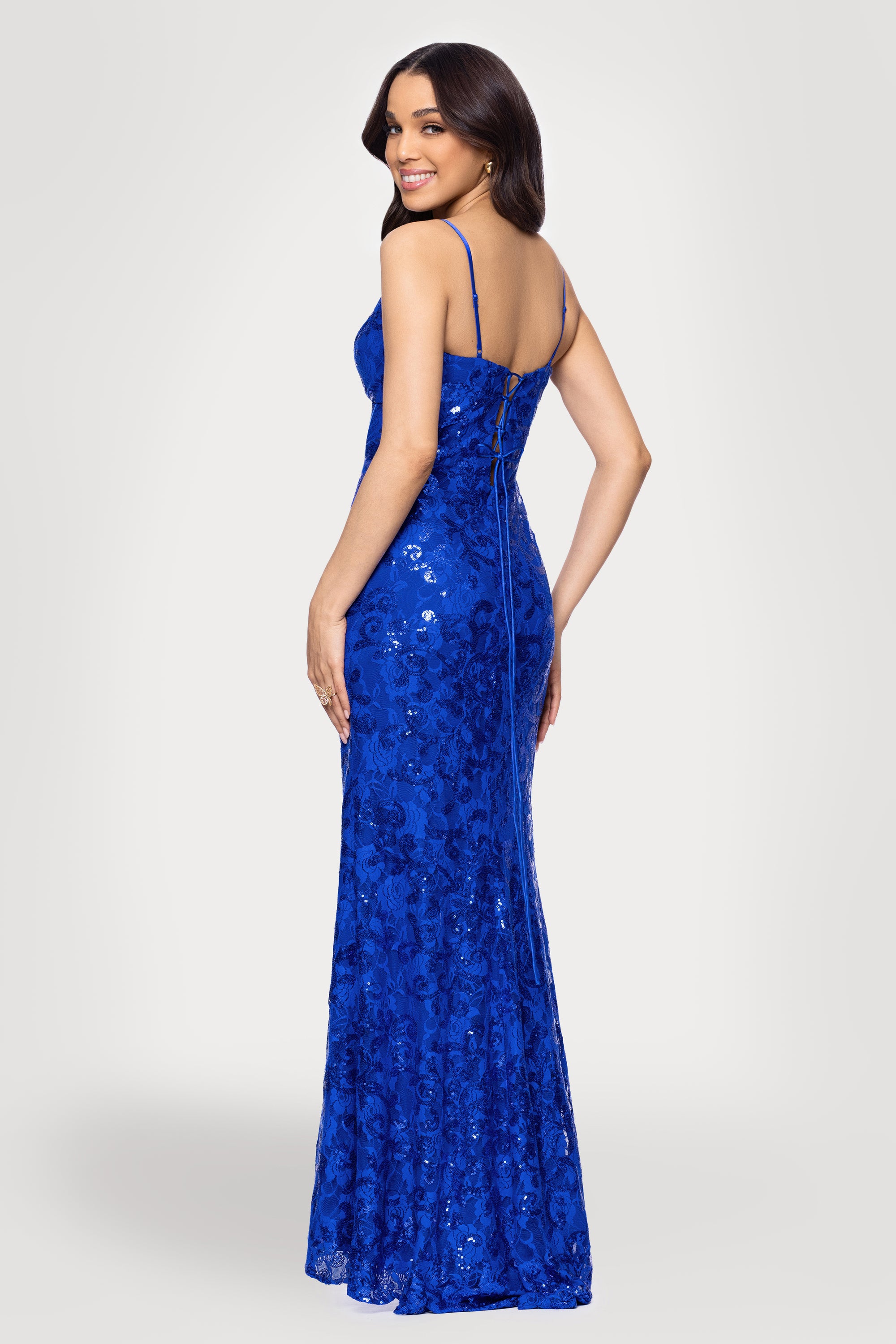 "Kelsey" Long Lace Boning Bodice Dress