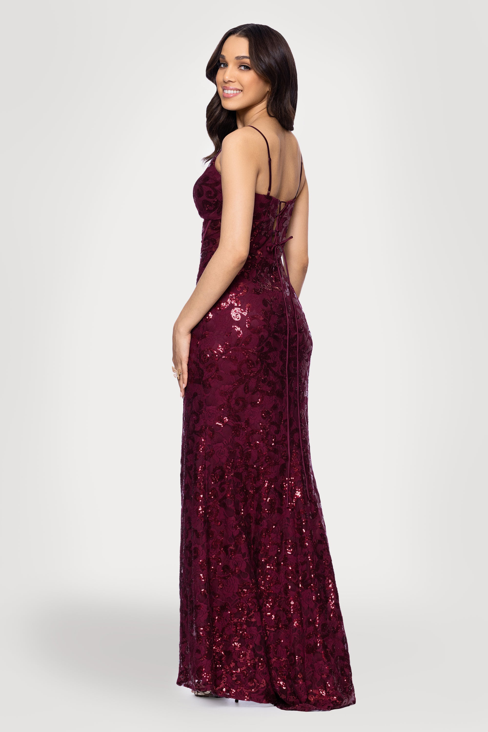 "Kelsey" Long Lace Boning Bodice Dress
