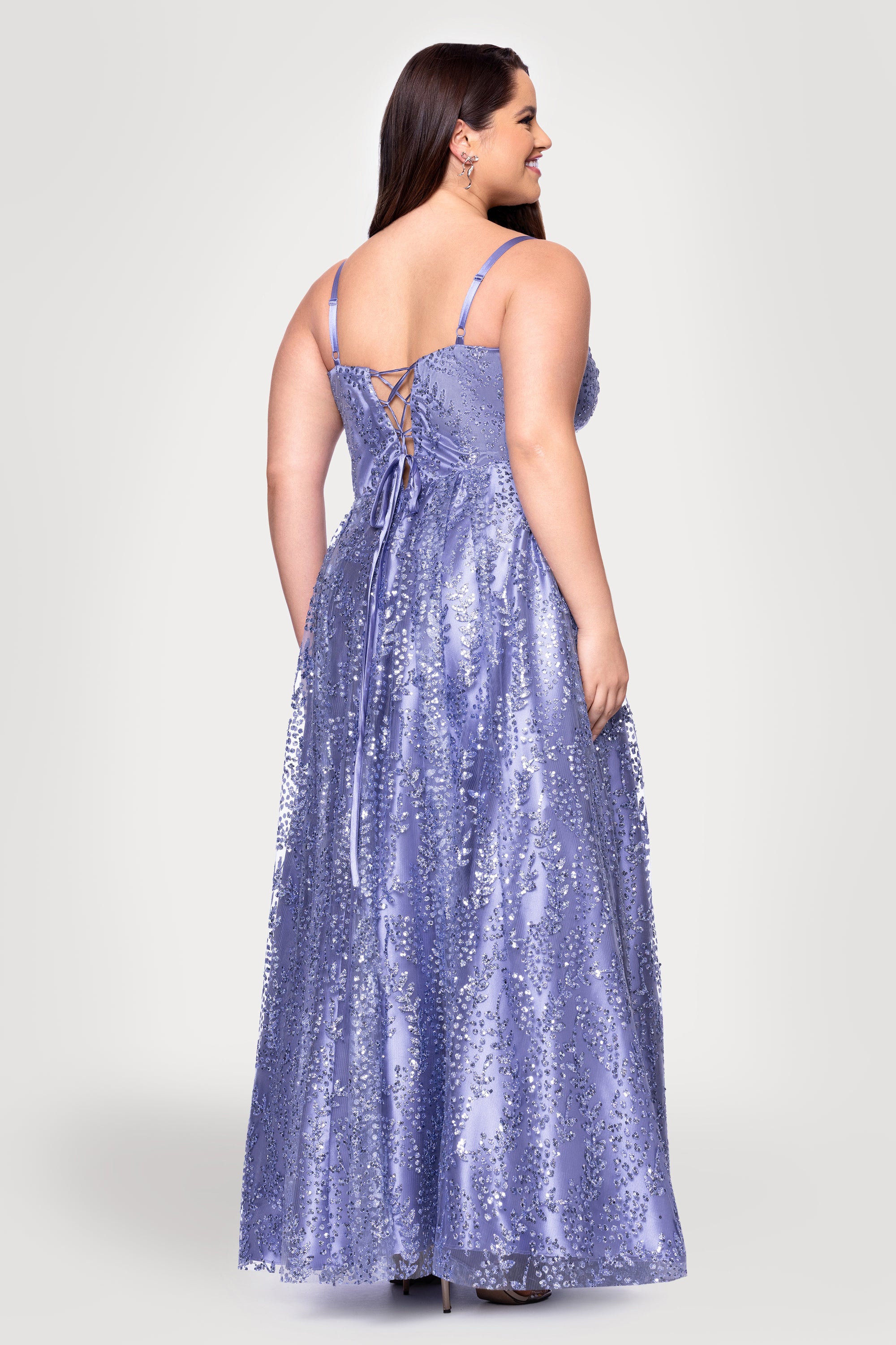 Plus "Lizzy" Glitter Mesh Corset Floor Length Dress