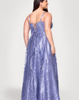 Blondie Nites Plus "Lizzy" Glitter Mesh Corset Floor Length Dress