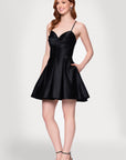 "Lindsay" Short Satin Corset Tie Up Back Dress