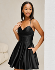 "Lindsay" Short Satin Corset Tie Up Back Dress