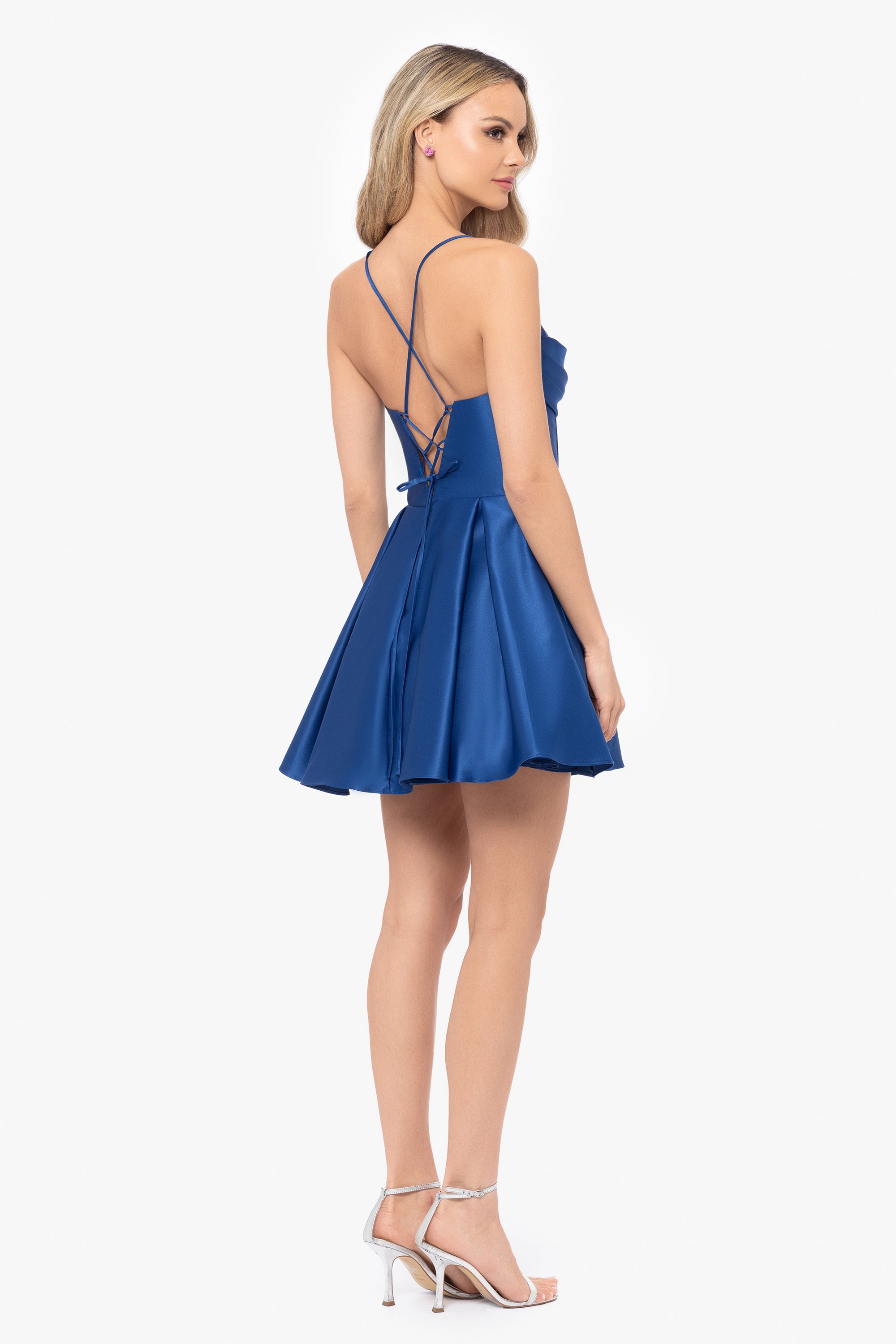 "Lindsay" Short Satin Corset Tie Up Back Dress