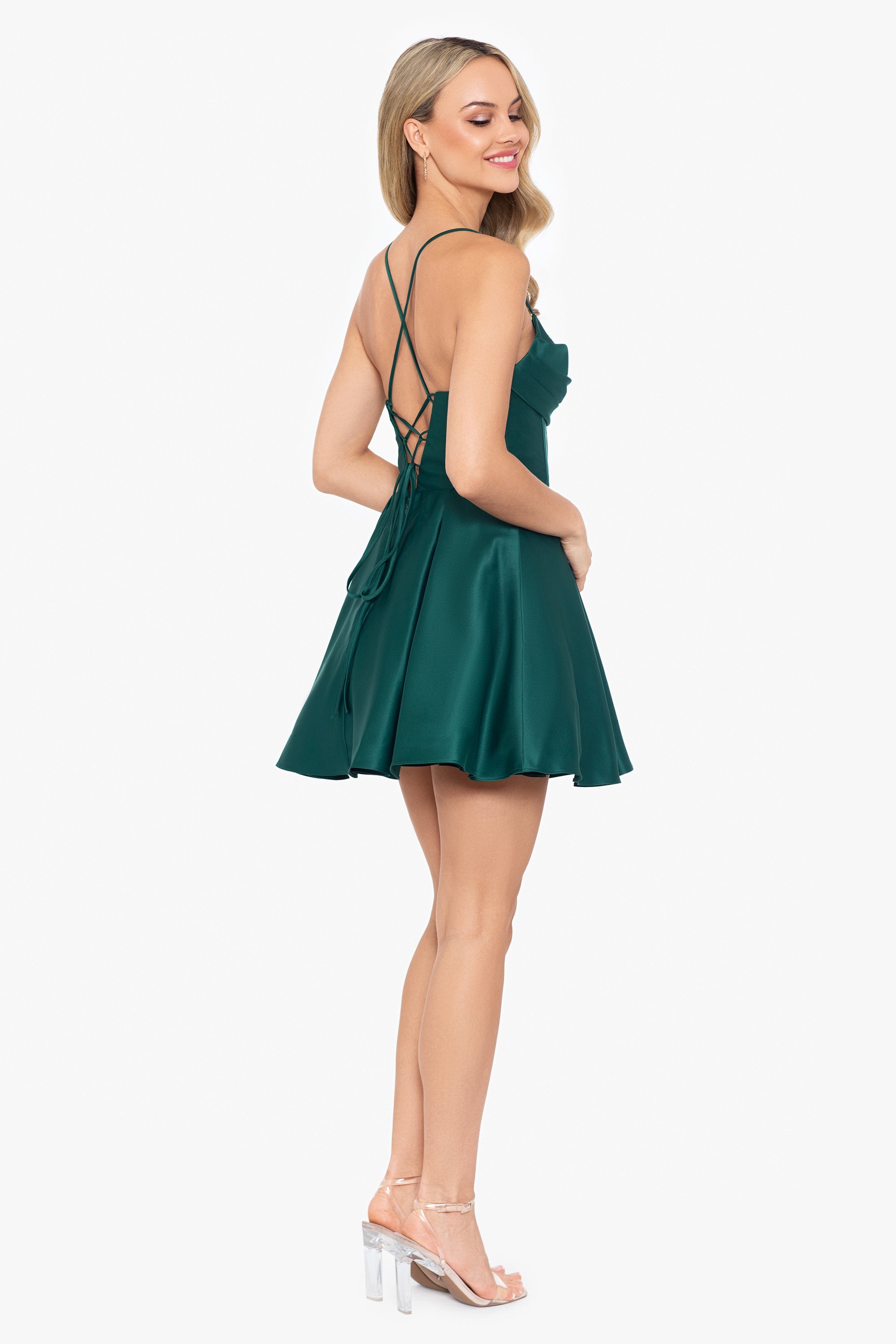 "Lindsay" Short Satin Corset Tie Up Back Dress