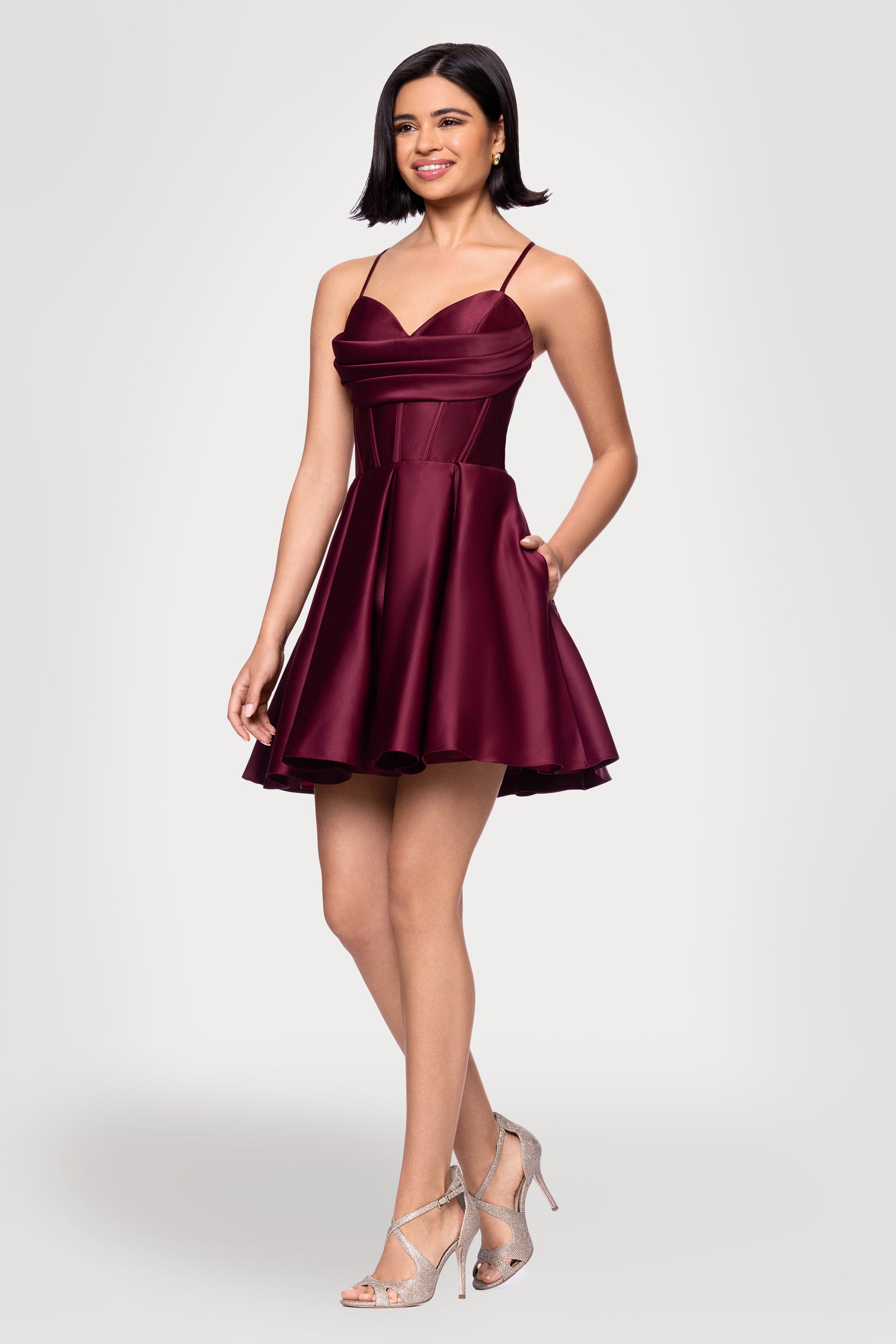 "Lindsay" Short Satin Corset Tie Up Back Dress