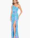 "Terri" Long Placement Sequin One Shoulder Dress