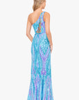 "Terri" Long Placement Sequin One Shoulder Dress