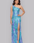 "Terri" Long Placement Sequin One Shoulder Dress