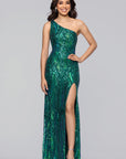 "Terri" Long Placement Sequin One Shoulder Dress