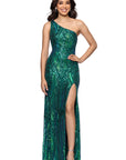 "Terri" Long Placement Sequin One Shoulder Dress