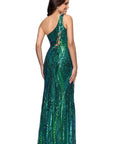 "Terri" Long Placement Sequin One Shoulder Dress