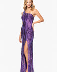 "Terri" Long Placement Sequin One Shoulder Dress