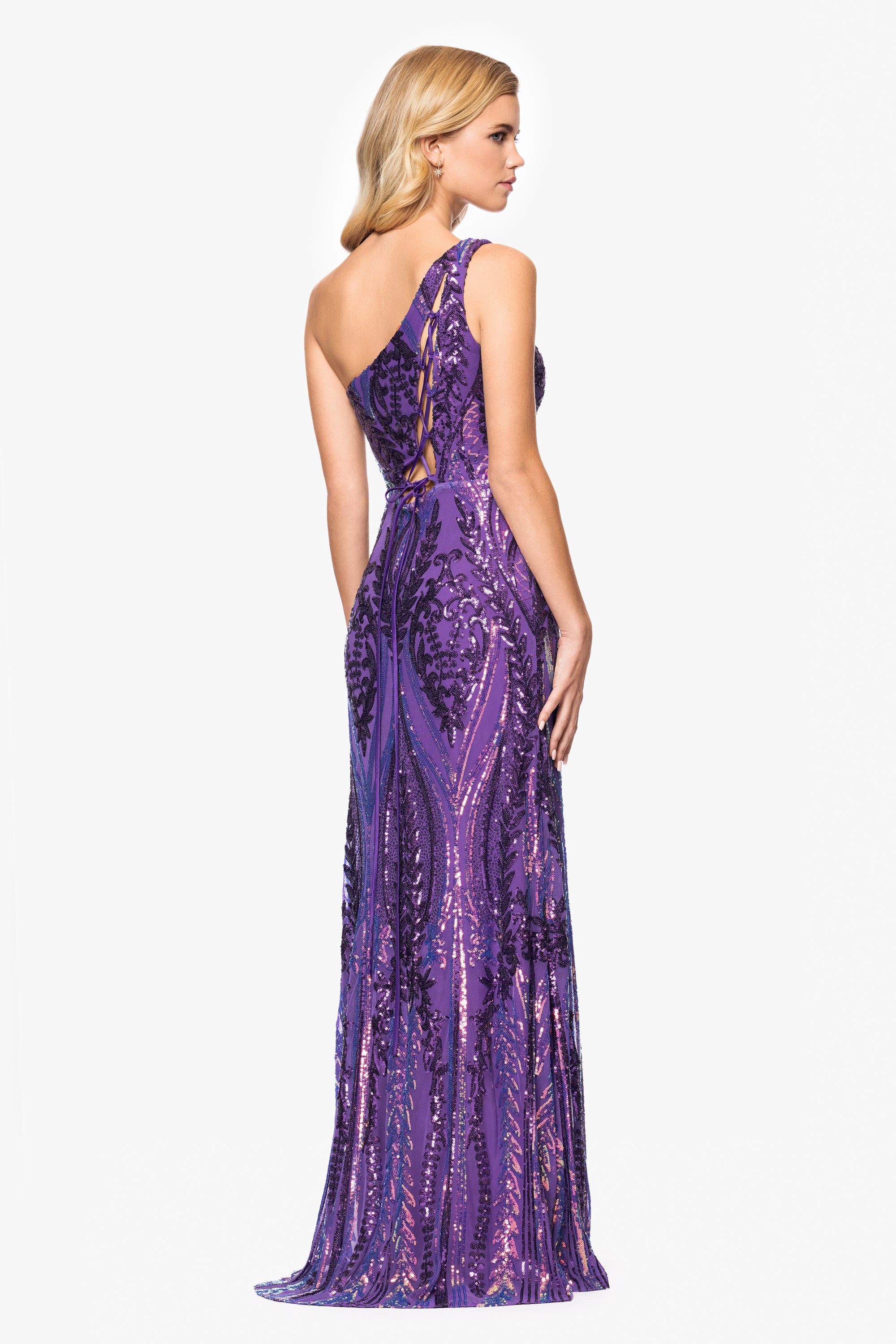 "Terri" Long Placement Sequin One Shoulder Dress
