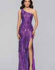 "Terri" Long Placement Sequin One Shoulder Dress