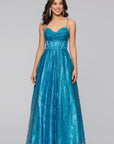 "Megan" Glitter Floor Length Drape Neck Floor Length Dress