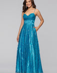 "Megan" Glitter Floor Length Drape Neck Floor Length Dress