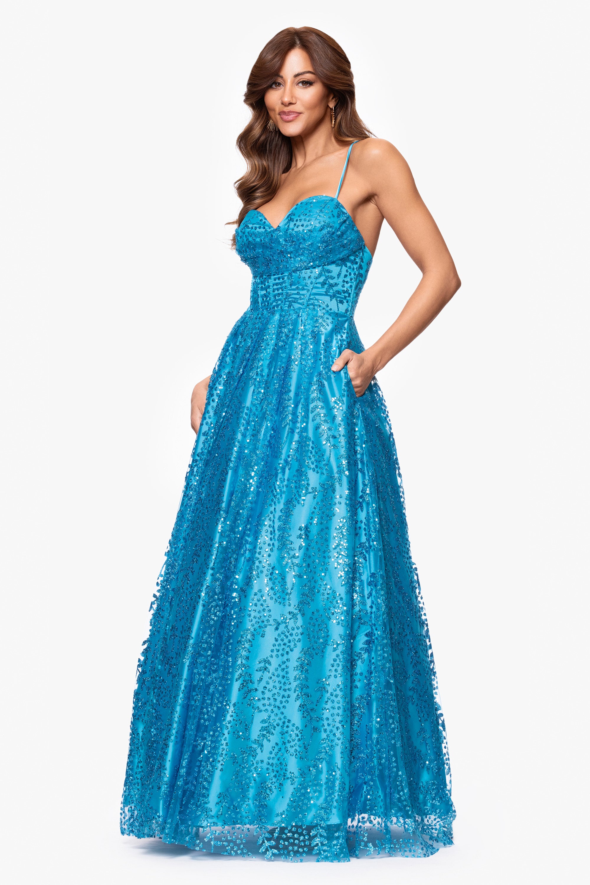 "Megan" Glitter Floor Length Drape Neck Floor Length Dress