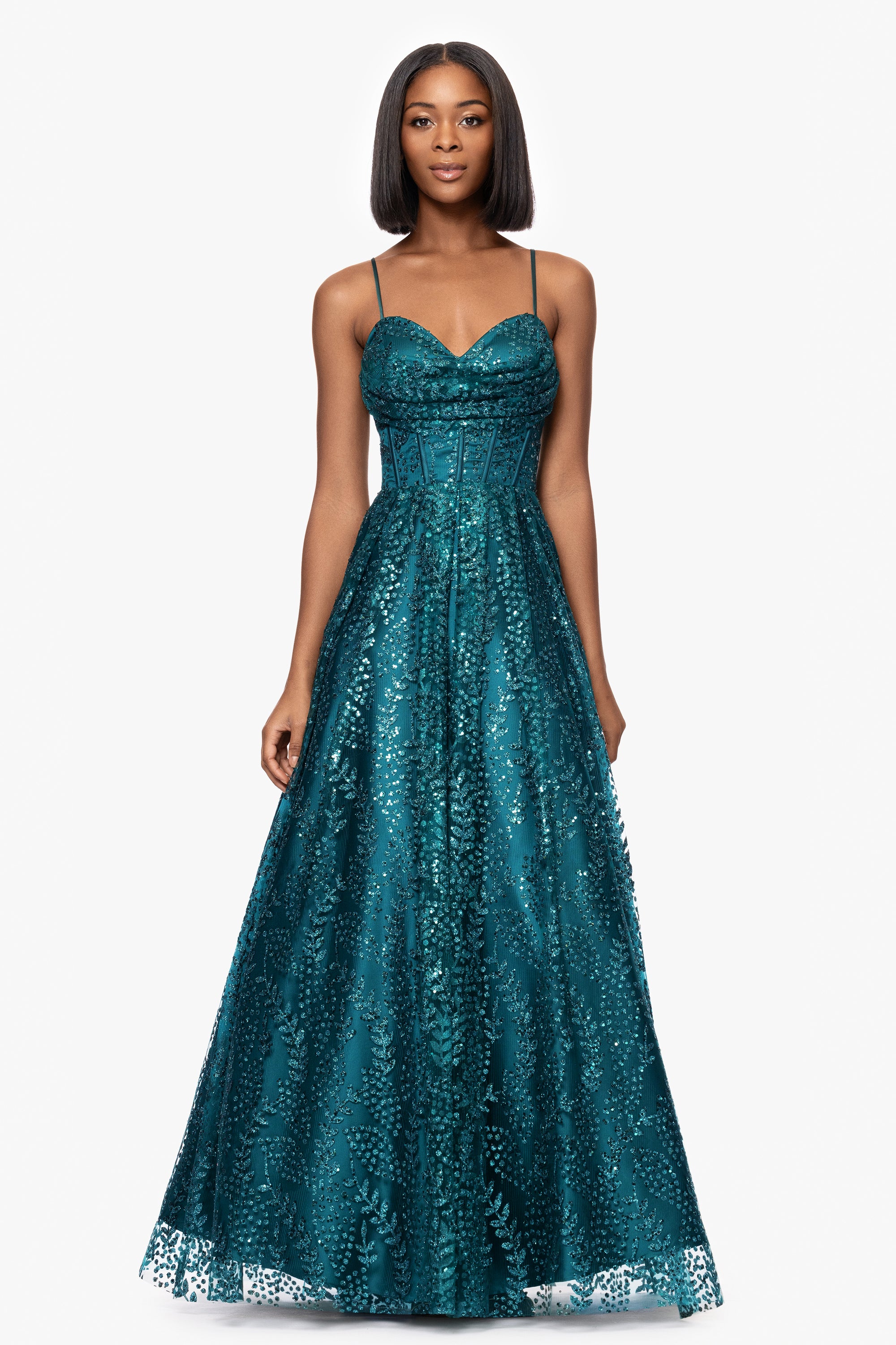 "Megan" Glitter Floor Length Drape Neck Floor Length Dress