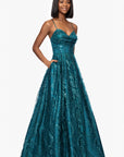 "Megan" Glitter Floor Length Drape Neck Floor Length Dress
