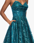 "Megan" Glitter Floor Length Drape Neck Floor Length Dress