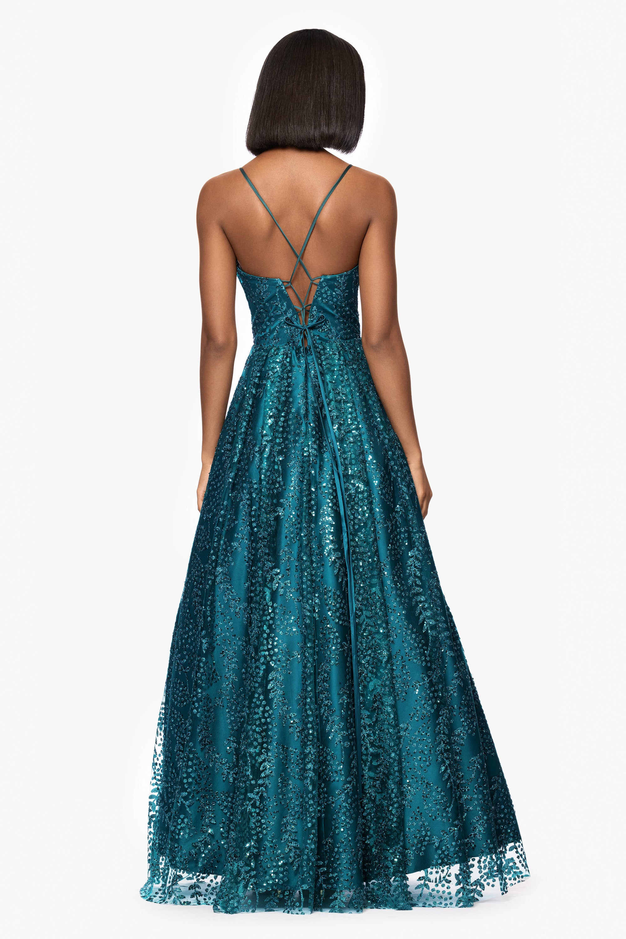 "Megan" Glitter Floor Length Drape Neck Floor Length Dress