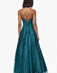 "Megan" Glitter Floor Length Drape Neck Floor Length Dress