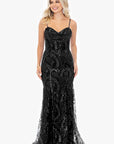 "Marissa" Long Glitter Mesh Lace Up Back Gown