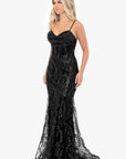 "Marissa" Long Glitter Mesh Lace Up Back Gown