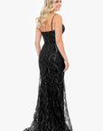"Marissa" Long Glitter Mesh Lace Up Back Gown