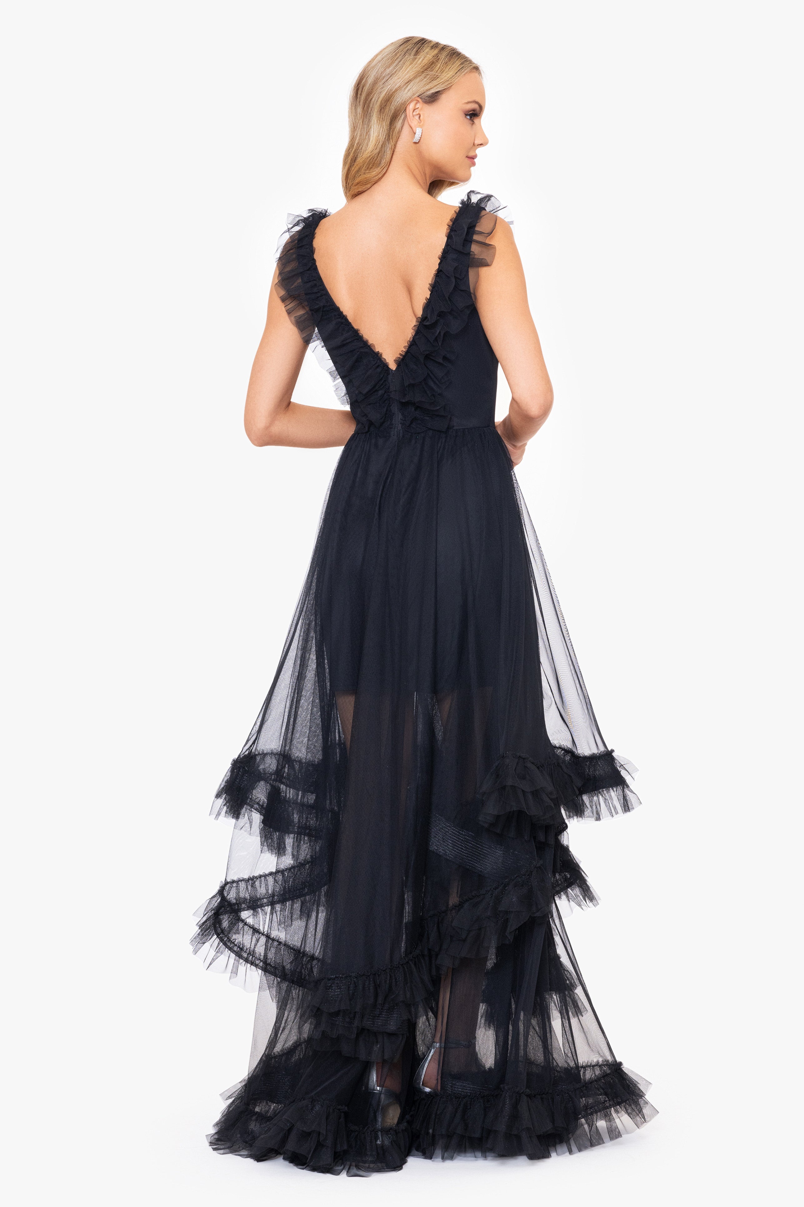 "Shay" Mesh Front and Back V-Neck Ballgown