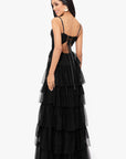 "Tyler" Long Mesh Tiered Spaghetti Strap Gown