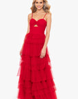 "Tyler" Long Mesh Tiered Spaghetti Strap Gown