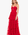 "Tyler" Long Mesh Tiered Spaghetti Strap Gown
