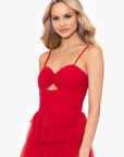 "Tyler" Long Mesh Tiered Spaghetti Strap Gown