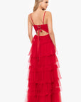 "Tyler" Long Mesh Tiered Spaghetti Strap Gown