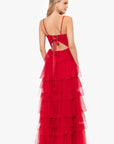 "Tyler" Long Mesh Tiered Spaghetti Strap Gown