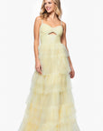 "Tyler" Long Mesh Tiered Spaghetti Strap Gown