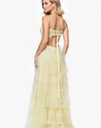 "Tyler" Long Mesh Tiered Spaghetti Strap Gown