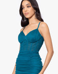"Alexie" Long Mesh Corset Rouched Mermaid Dress