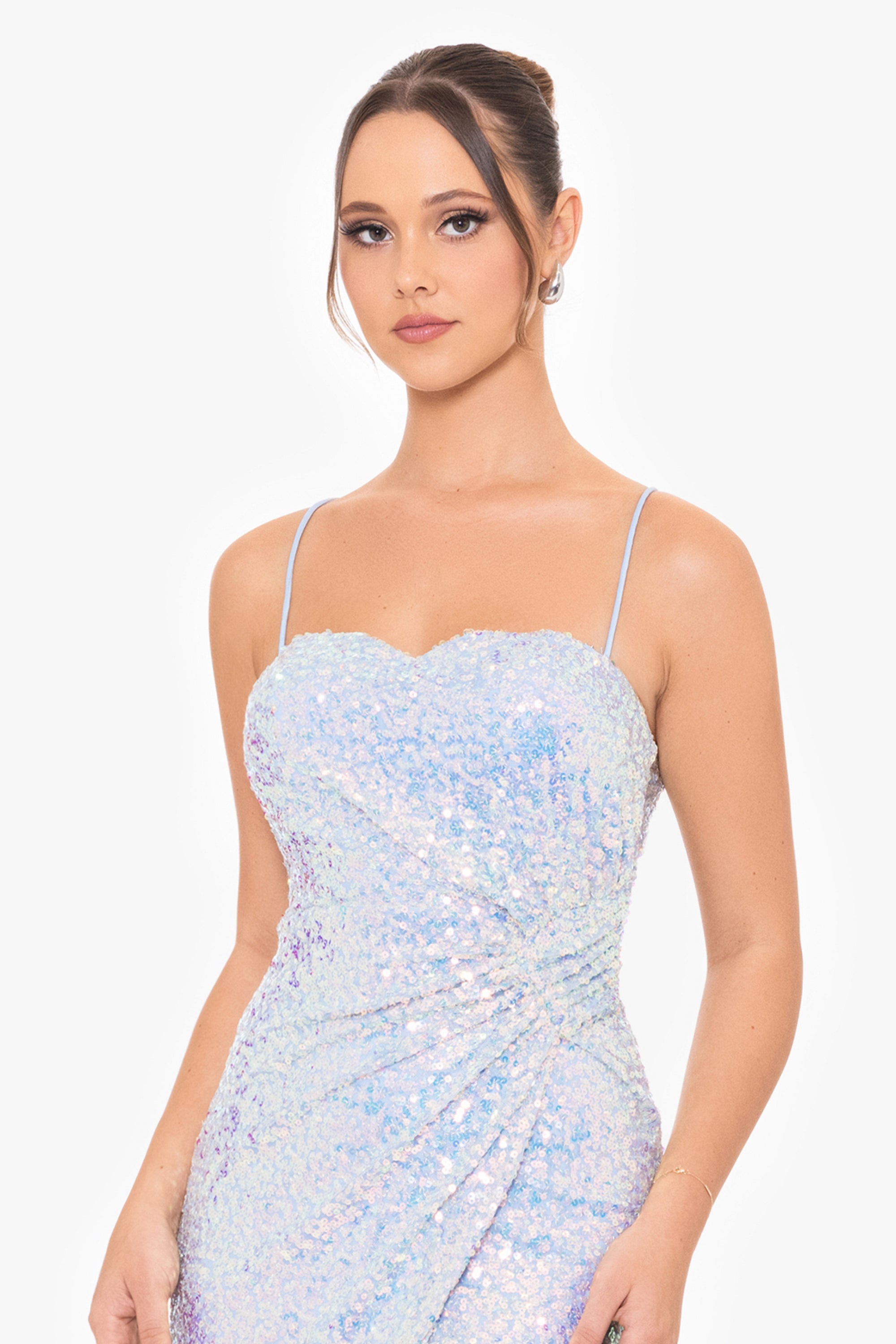 "Gemma" Long Iridescent Sequin Open Back Dress