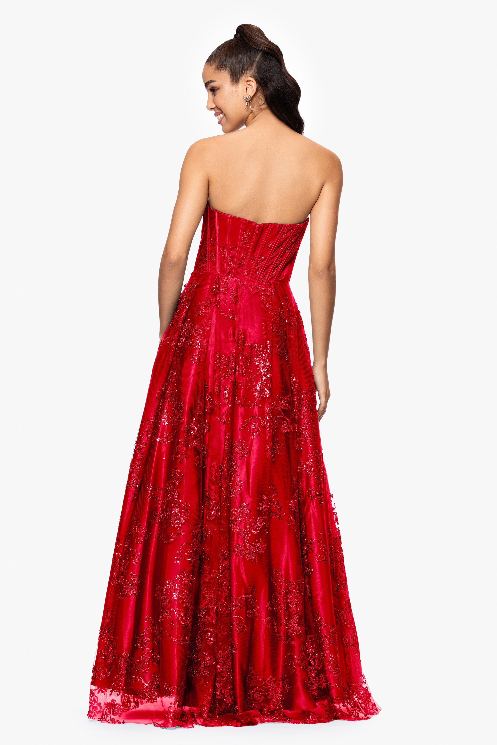 "Tori" Strapless Glitter Mesh Corset Gown