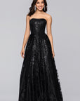 "Tori" Strapless Glitter Mesh Corset Gown